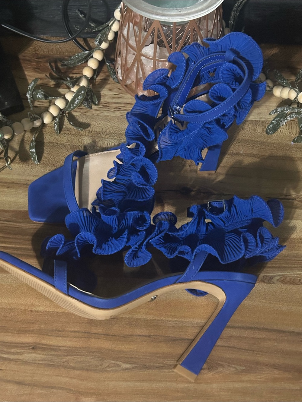 Steve Madden Royal Blue Ruffle Ankle-Strap Heels